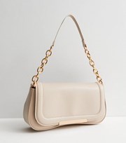 New Look Cream Leather-Look Chain Shoulder Bag